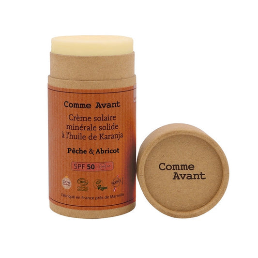 Comme Avant -- Crème solaire minérale solide spf50 - pêche & abricot - version 3 (origine France) - 80 g