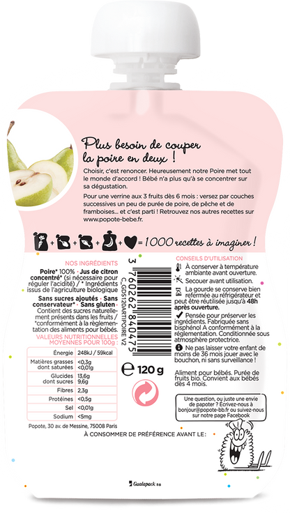 Popote -- Gourde compote poire bio - 120 g