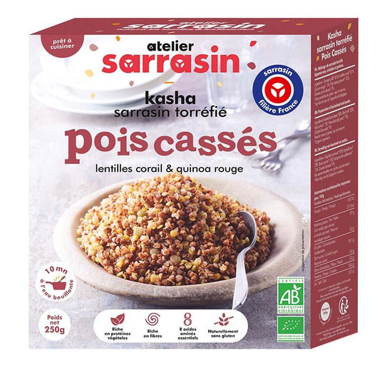 Atelier Sarrasin -- Kasha cuisiné pois cassés/lentilles corail/quinoa rouge - 250 g